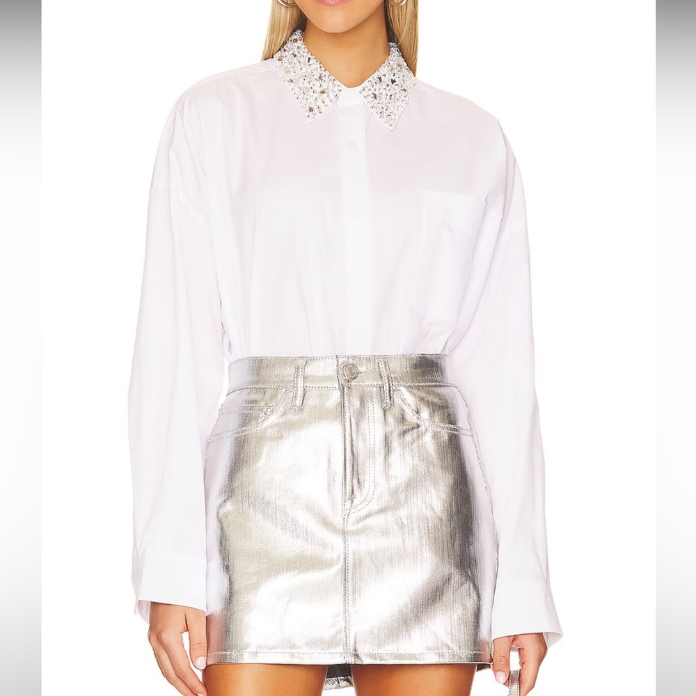 Revolve White Shirt With Rhinestoned Collar